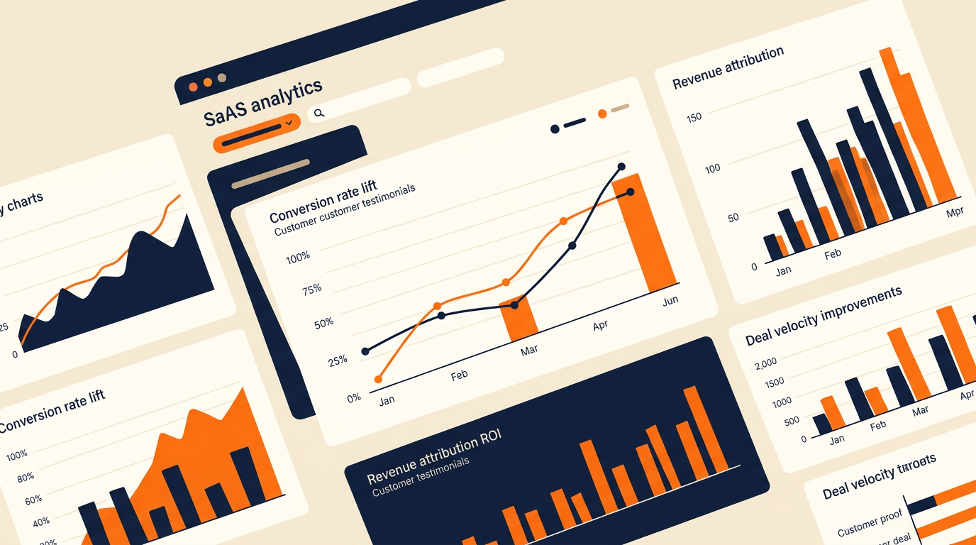 A clean SaaS analytics dashboard showing ROI metrics from customer testimonials