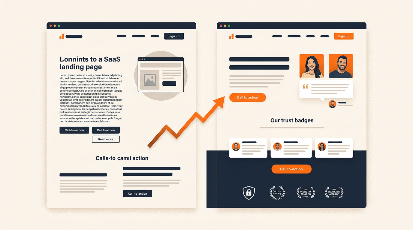 A split-screen comparison of a landing page before and after optimization