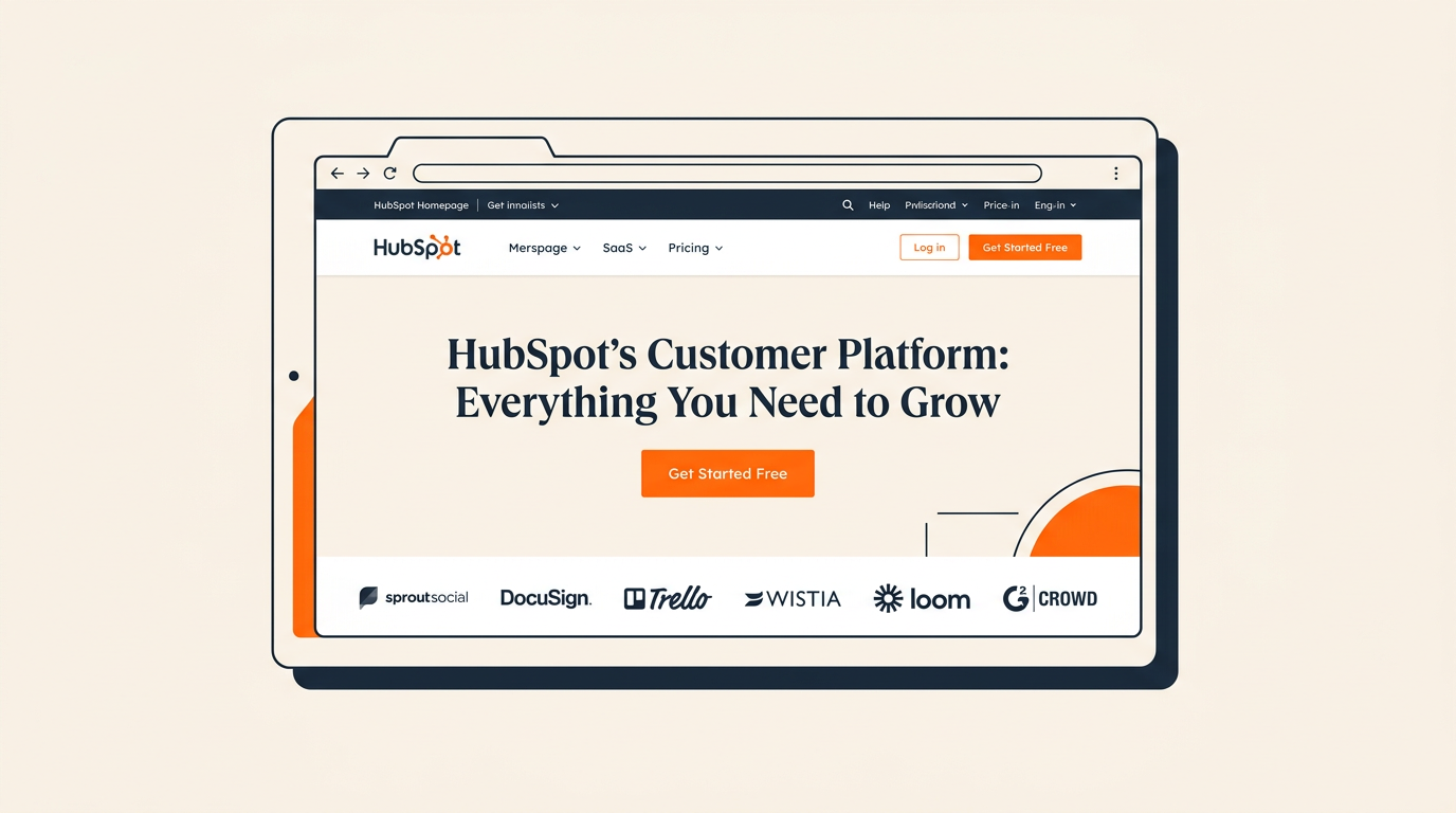 Screenshot of HubSpot's homepage hero section showing the customer platform messaging and logo bar